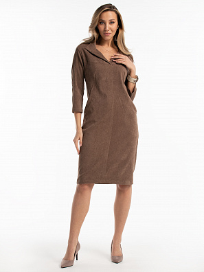 Платье вельветовое с воротником и карманами коричневое